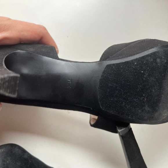 NINE WEST Saskia Strappy Platform Heels Stiletto Pumps Shoes Black Suede Leather - Picture 11 of 12